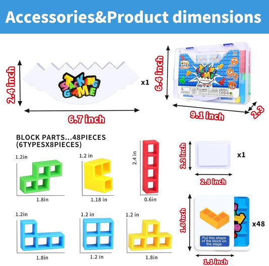 48PCS 테트라 스택 타워 밸런스 게임 2인용 블록 세트 | Tetra Board Tower Stack Game