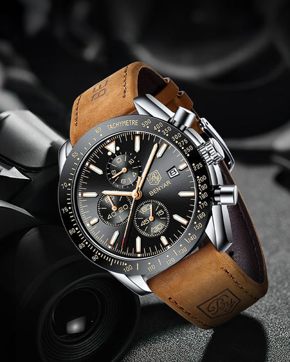 BY BENYAR Men's 45mm Chronograph Quartz Watch | Silicone Strap, Water Resistant