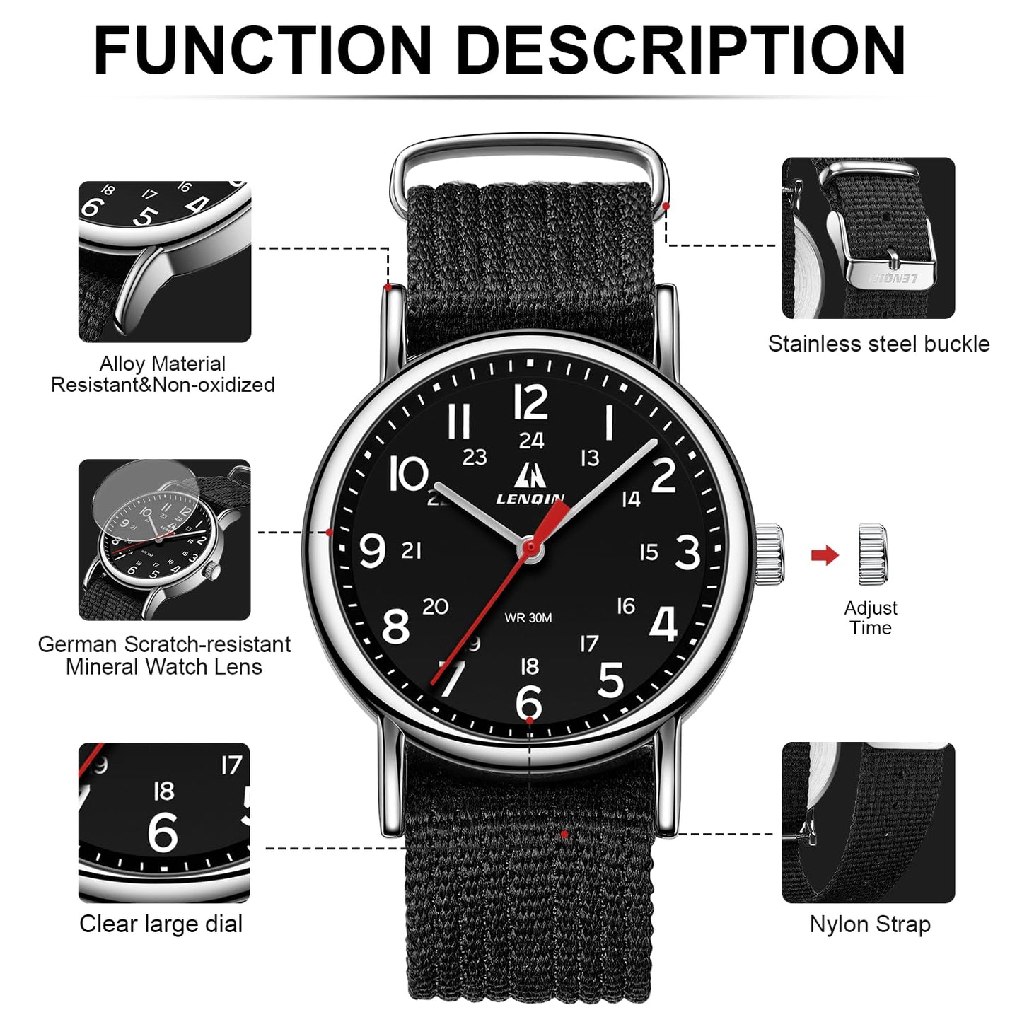엘엔 렌친 밀리터리 스포츠 42mm 나일론 스트랩 시계 | LN LENQIN Tactical Quartz Watch