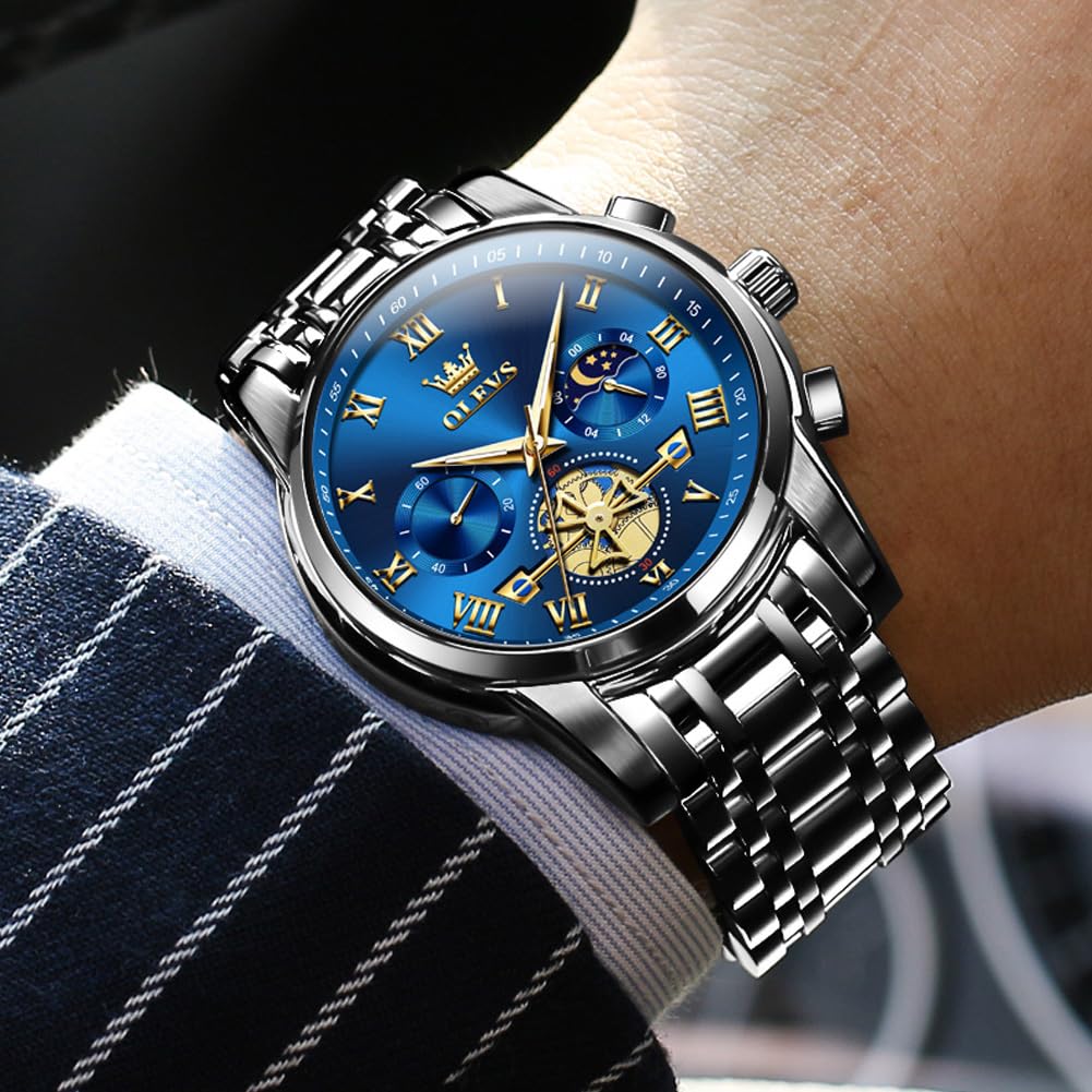 OLEVS Men's Big Face Luxury Quartz Watch 41mm Stainless Steel | Waterproof Luminous