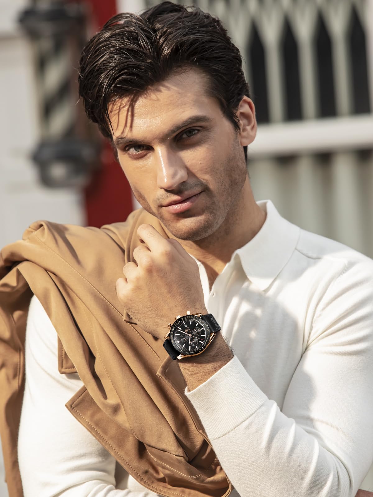 BY BENYAR Men's 45mm Chronograph Quartz Watch | Silicone Strap, Water Resistant