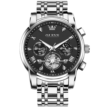 OLEVS Men's Big Face Luxury Quartz Watch 41mm Stainless Steel | Waterproof Luminous