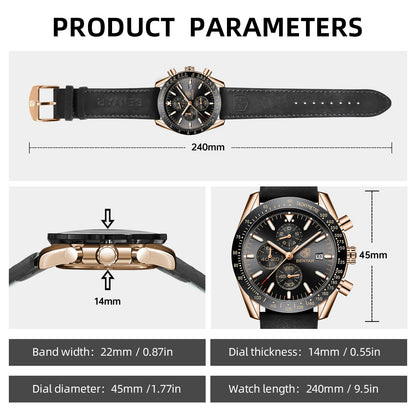 BY BENYAR Men's 45mm Chronograph Quartz Watch | Silicone Strap, Water Resistant
