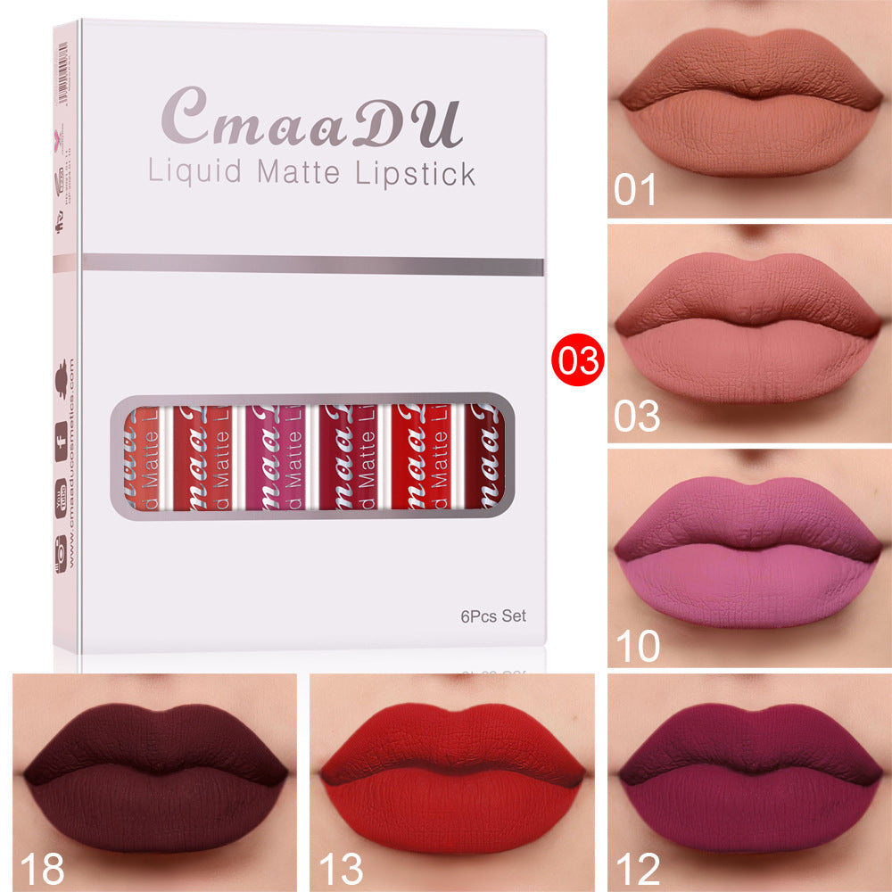 6PCS Matte Lip Gloss Set Waterproof Long Lasting Non-Stick Lipstick