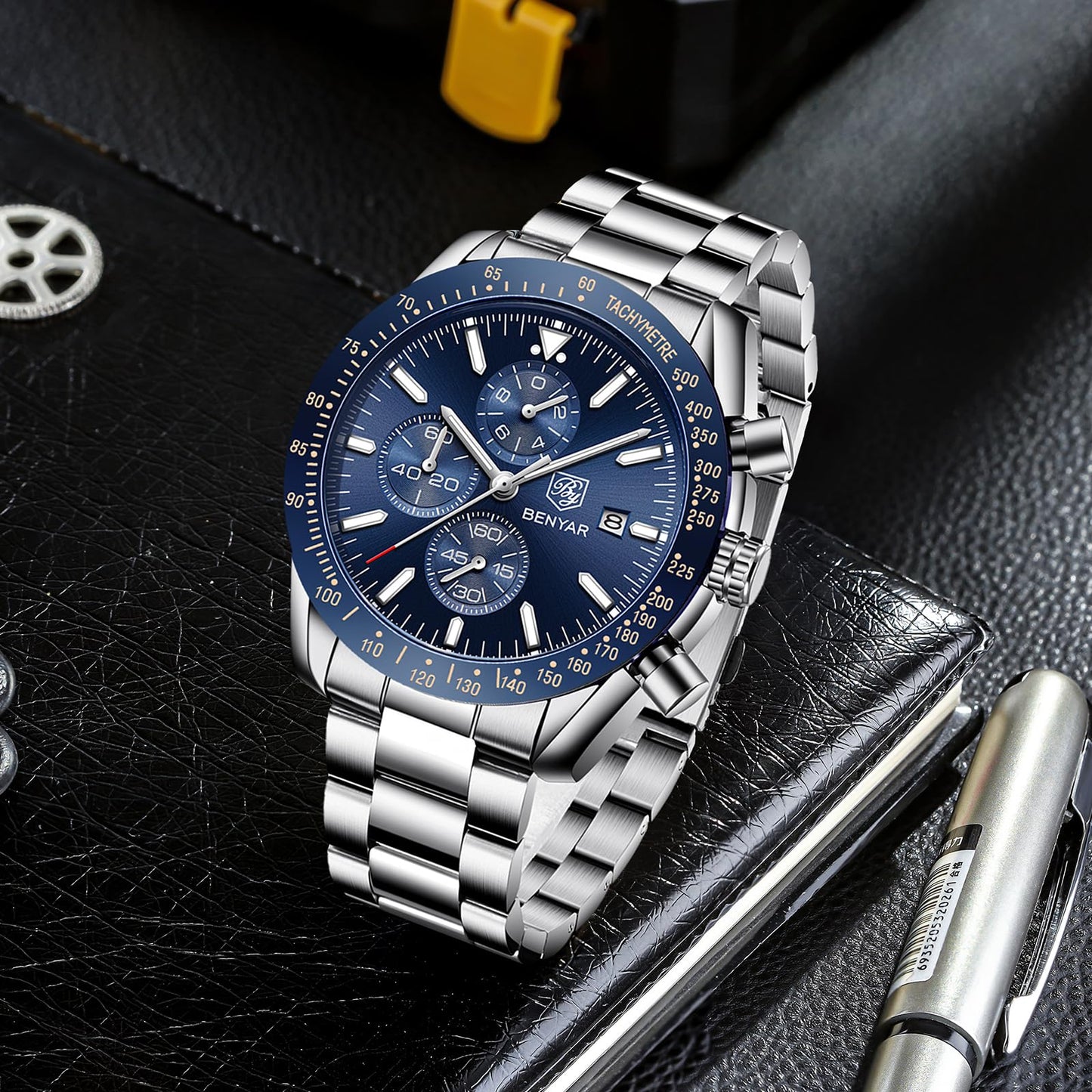 BY BENYAR Men's 45mm Chronograph Quartz Watch | Silicone Strap, Water Resistant