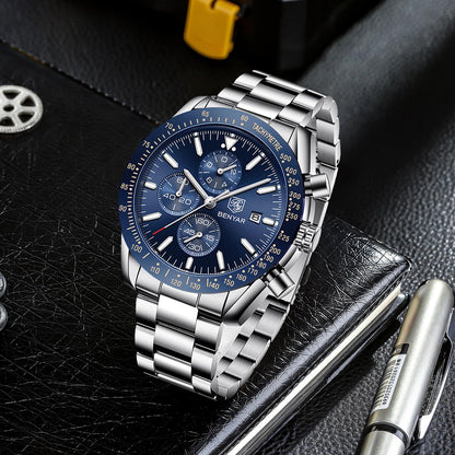 BY BENYAR Men's 45mm Chronograph Quartz Watch | Silicone Strap, Water Resistant