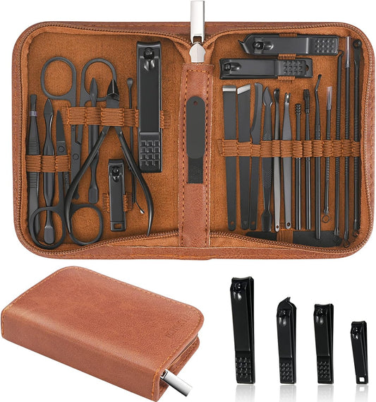 밍킨 26종 네일케어 세트 스테인리스 전문가용 가죽 케이스 브라운 | MINKINH 26pcs Manicure Pedicure Set Brown
