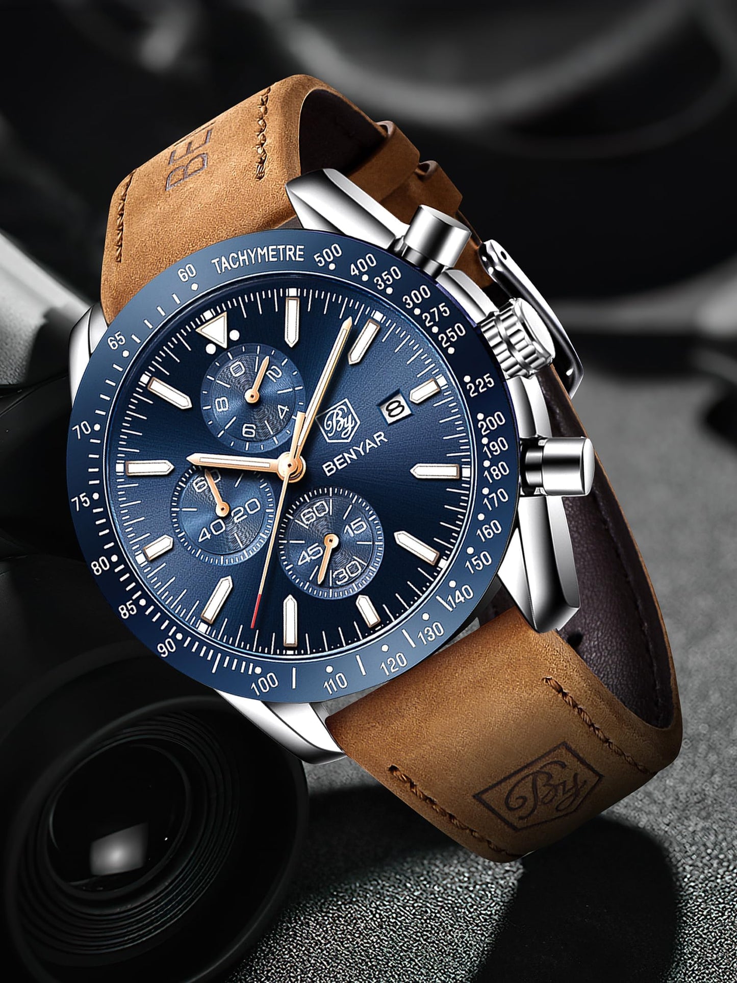 BY BENYAR Men's 45mm Chronograph Quartz Watch | Silicone Strap, Water Resistant