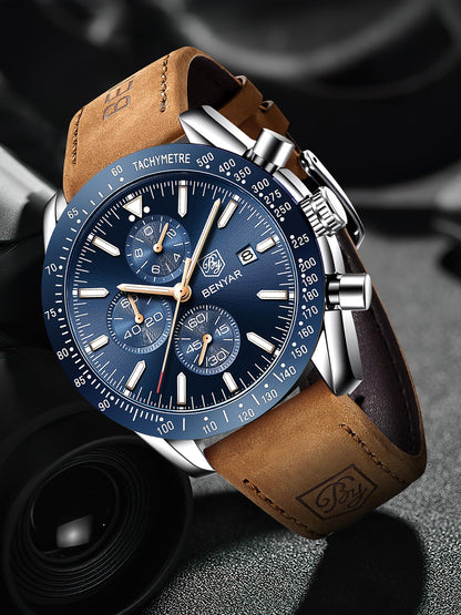 BY BENYAR Men's 45mm Chronograph Quartz Watch | Silicone Strap, Water Resistant