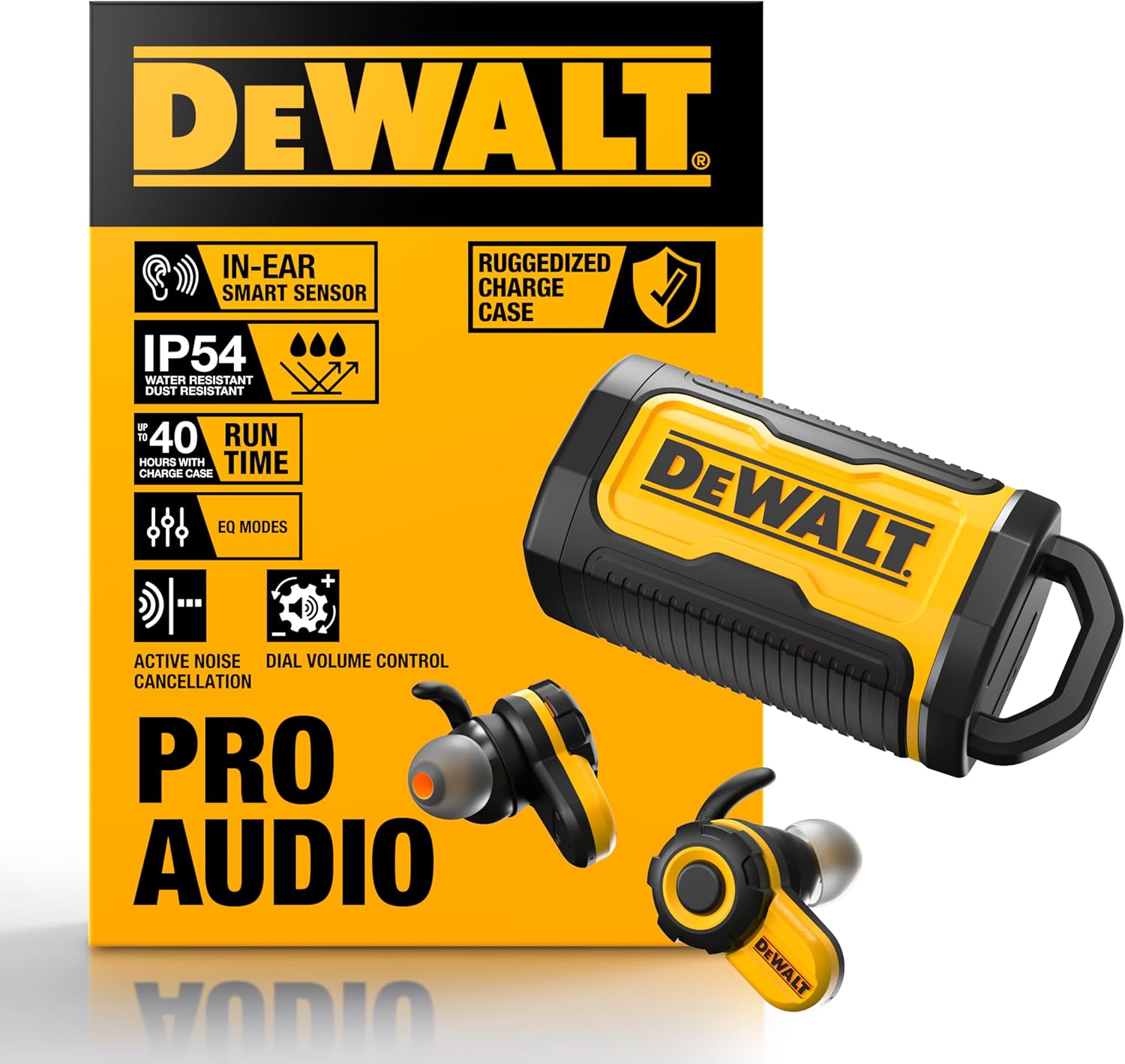 디월트 잡사이트 프로 X2 ANC 블루투스 작업용 무선 이어버드 전시 이미지 / DEWALT Jobsite Pro X2 ANC Bluetooth work earbuds display image