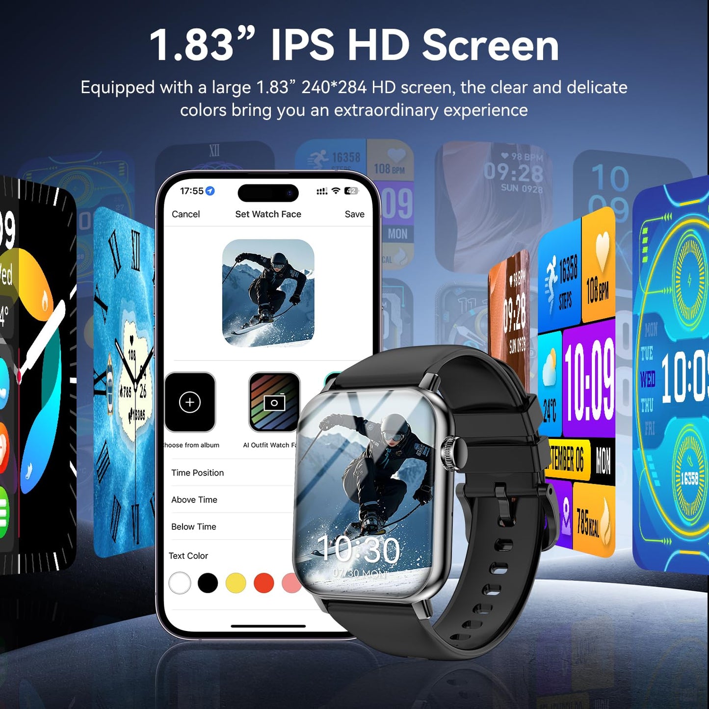 iBesi 1.83인치 블루투스 통화 스마트워치 IP68 120+ 스포츠