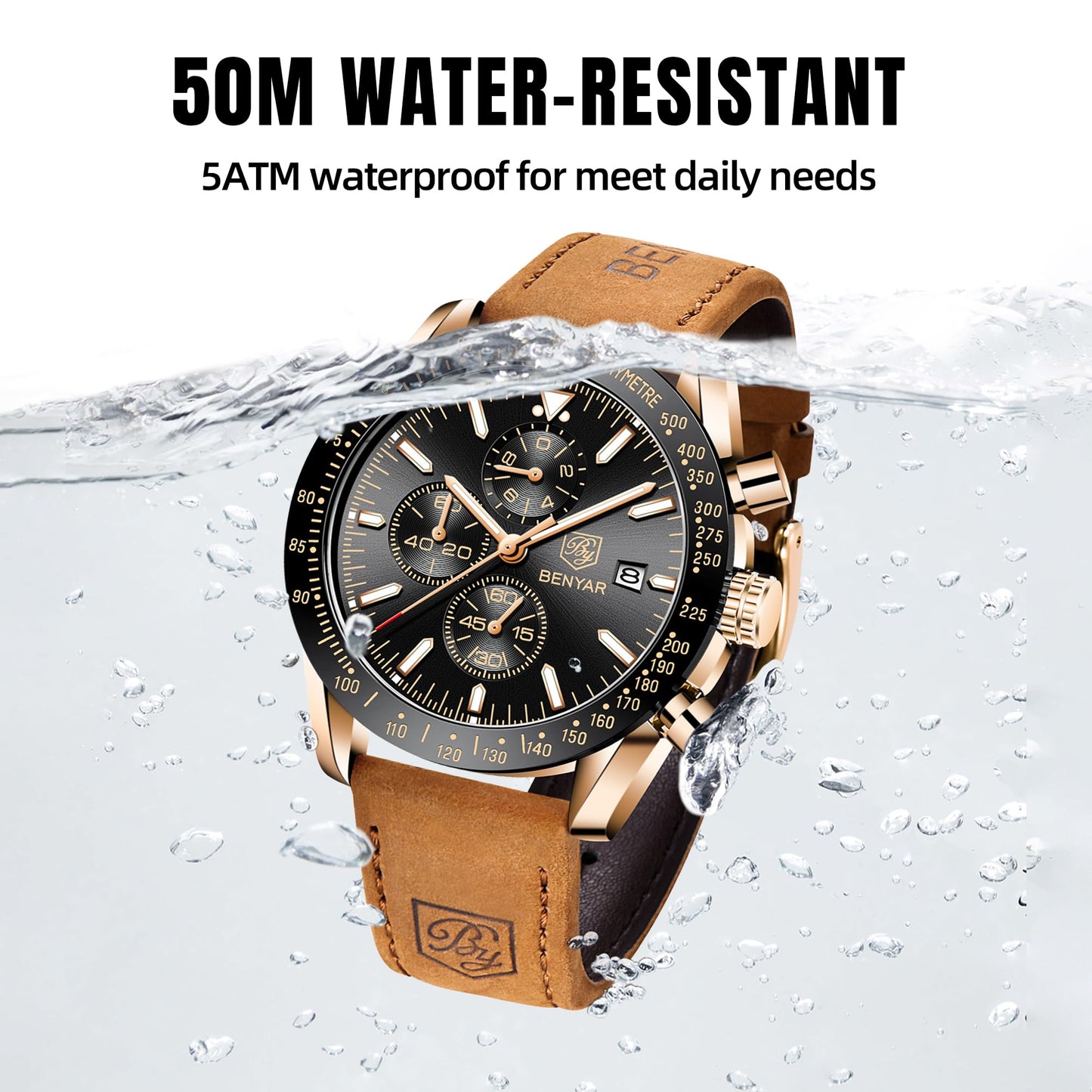 BY BENYAR Men's 45mm Chronograph Quartz Watch | Silicone Strap, Water Resistant