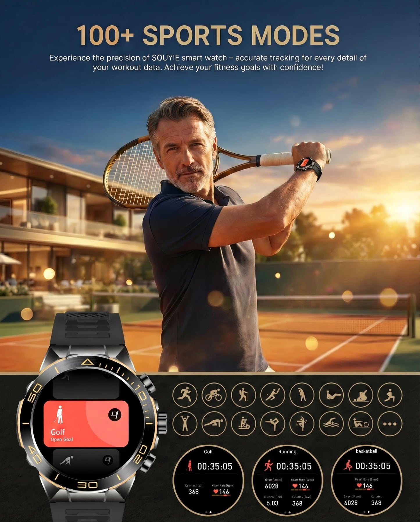 소위에 SM-7 밀리터리 러기드 스마트워치 1.43" AMOLED | SOUYIE Rugged Smart Watch