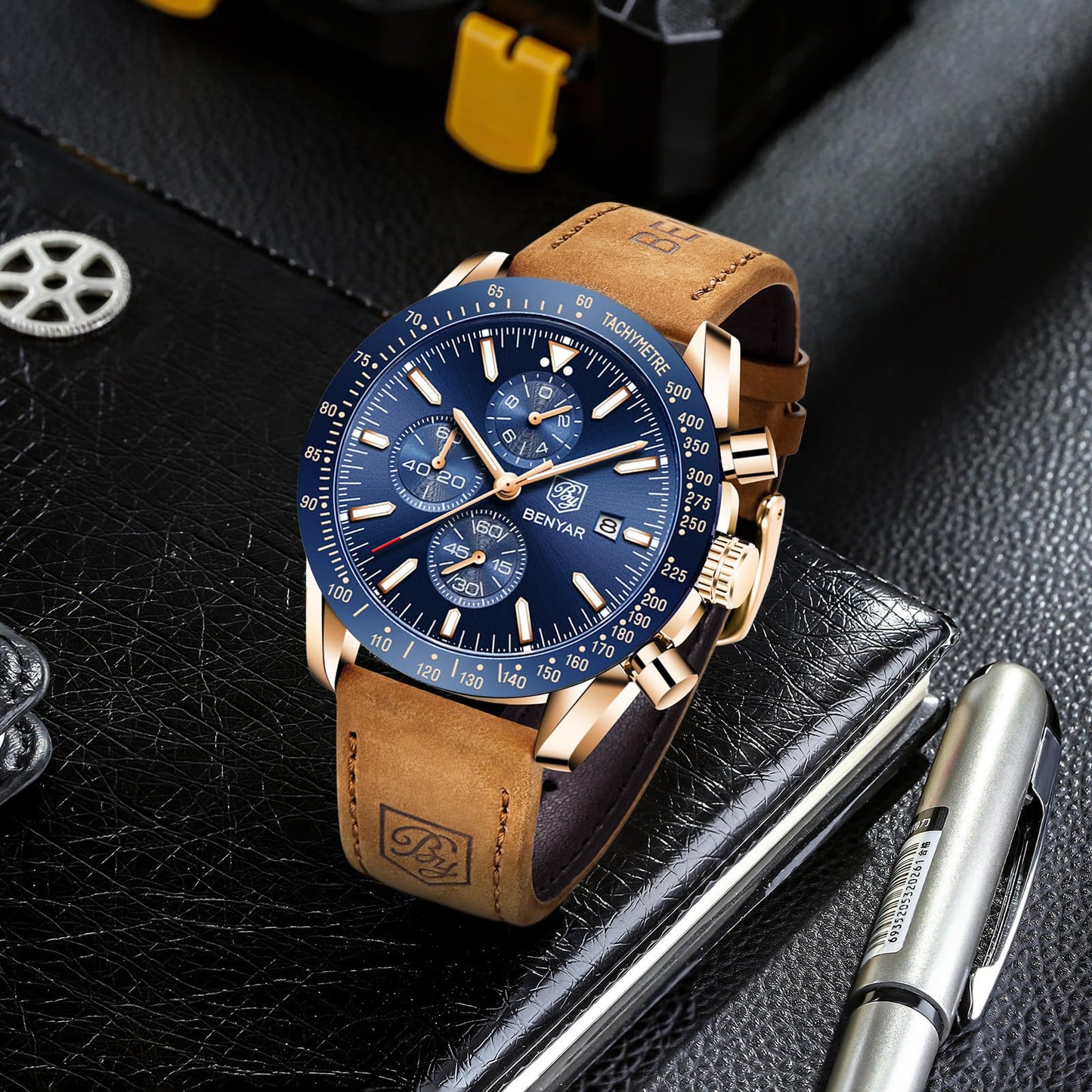 BY BENYAR Men's 45mm Chronograph Quartz Watch | Silicone Strap, Water Resistant