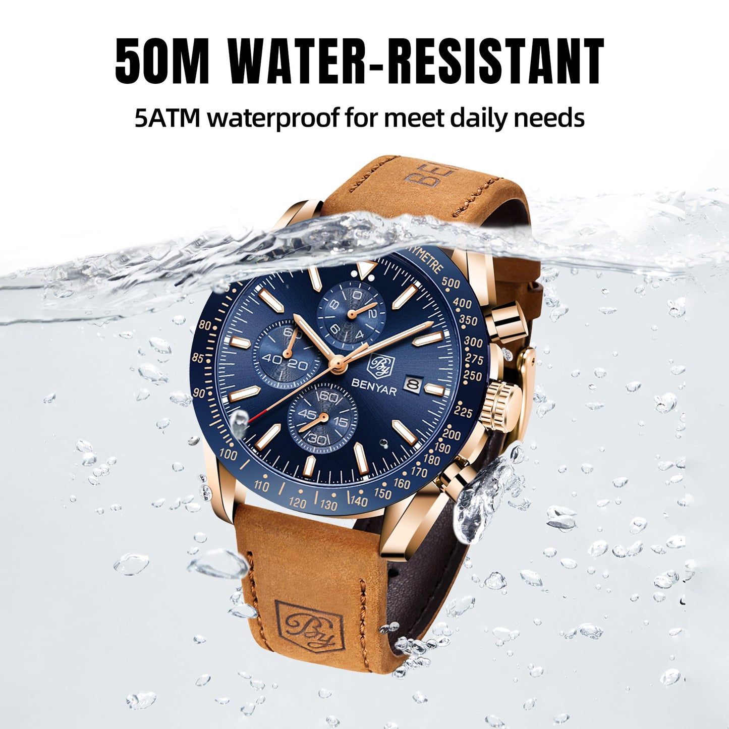 BY BENYAR Men's 45mm Chronograph Quartz Watch | Silicone Strap, Water Resistant