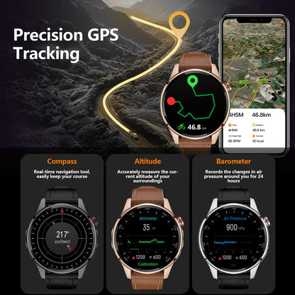 Men's 1.46-inch AI Smartwatch with Built-in GPS, Bluetooth Calls, and 5 ATM | Built-in GPS Smart Watch 