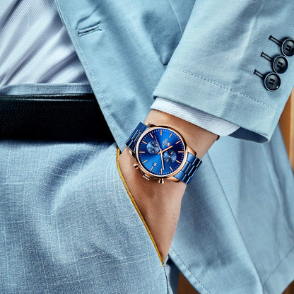 골든 아워 남성용 크로노그래프 스테인리스 쿼츠 시계 42mm | GOLDEN HOUR Business Watch