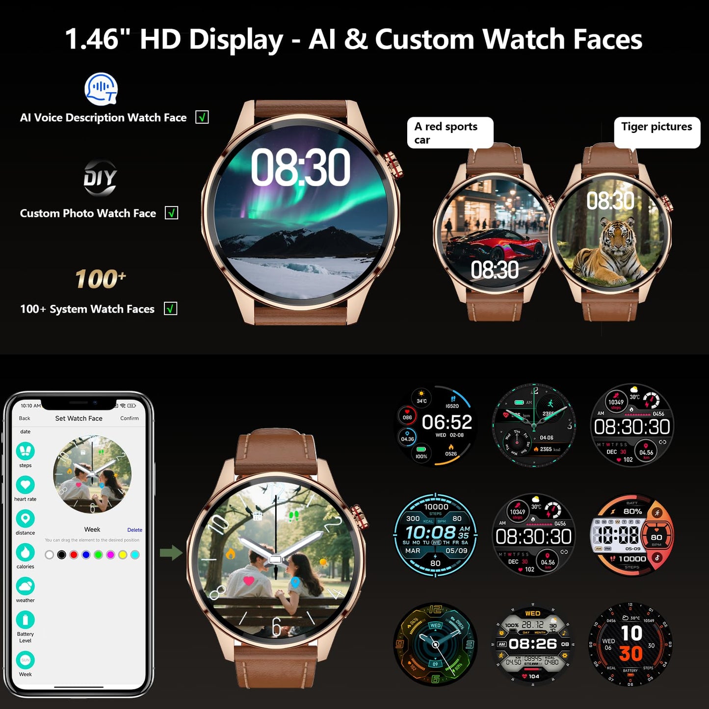 Men's 1.46-inch AI Smartwatch with Built-in GPS, Bluetooth Calls, and 5 ATM | Built-in GPS Smart Watch 