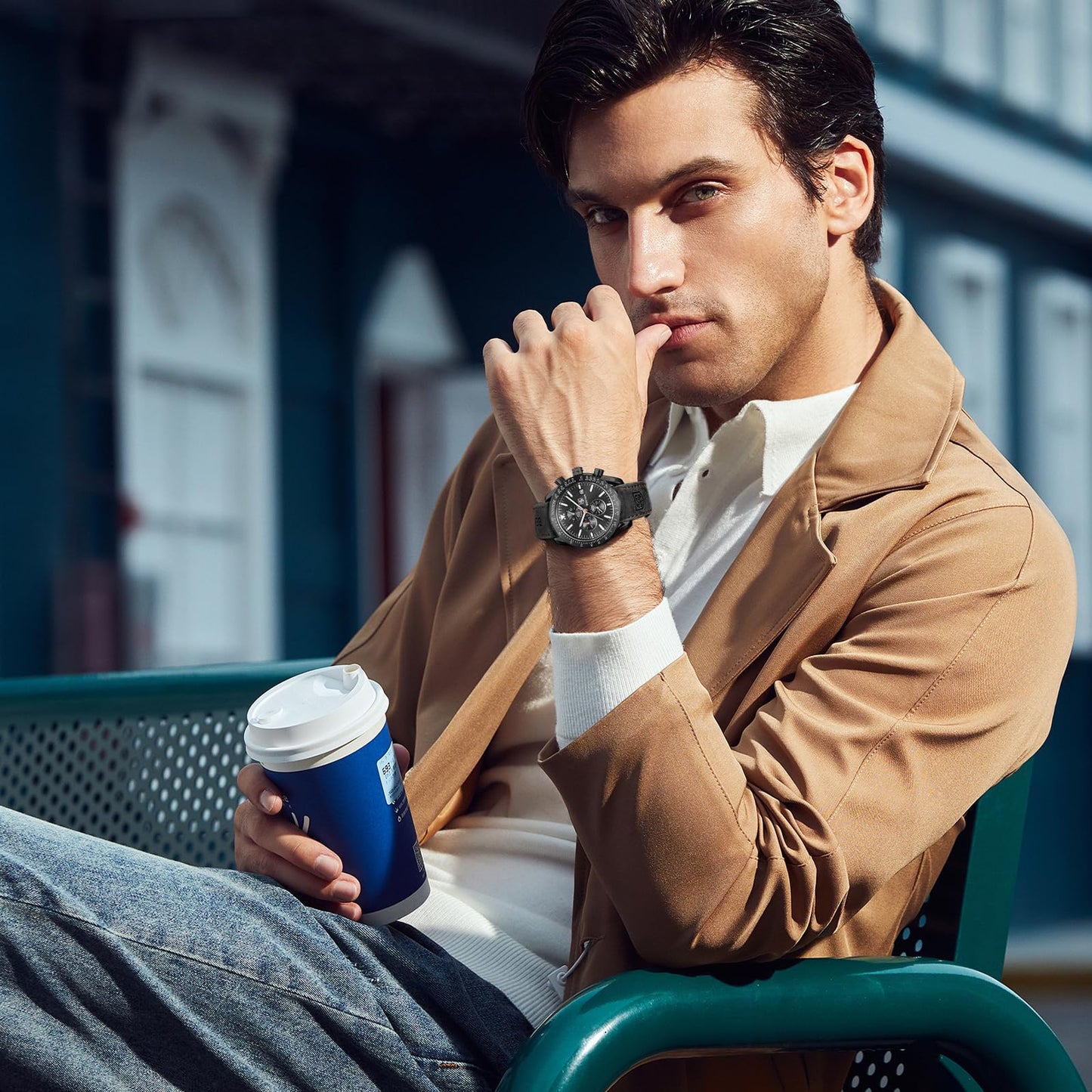 BY BENYAR Men's 45mm Chronograph Quartz Watch | Silicone Strap, Water Resistant