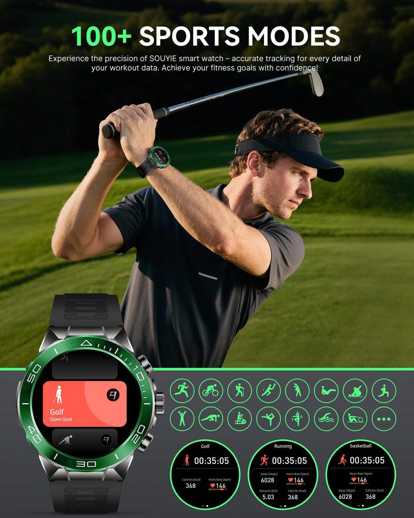 소위에 SM-7 밀리터리 러기드 스마트워치 1.43" AMOLED | SOUYIE Rugged Smart Watch