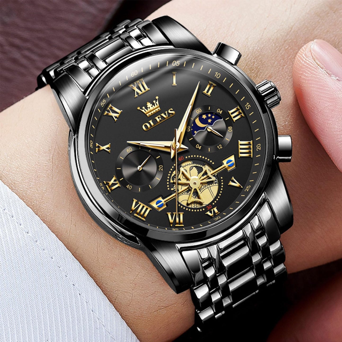 OLEVS Men's Big Face Luxury Quartz Watch 41mm Stainless Steel | Waterproof Luminous