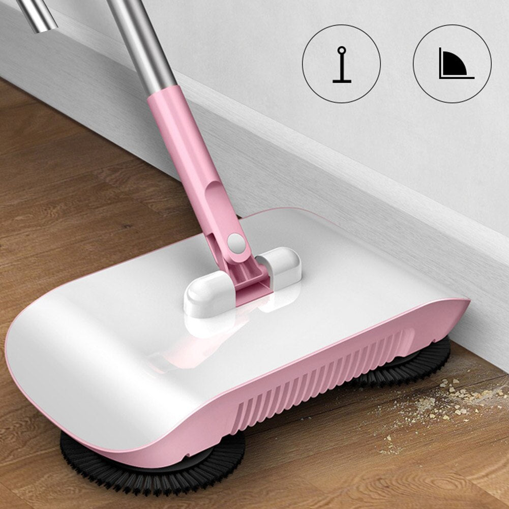 Manual Push Floor Sweeper 3-in-1 Broom Dustpan Mop Cleaner