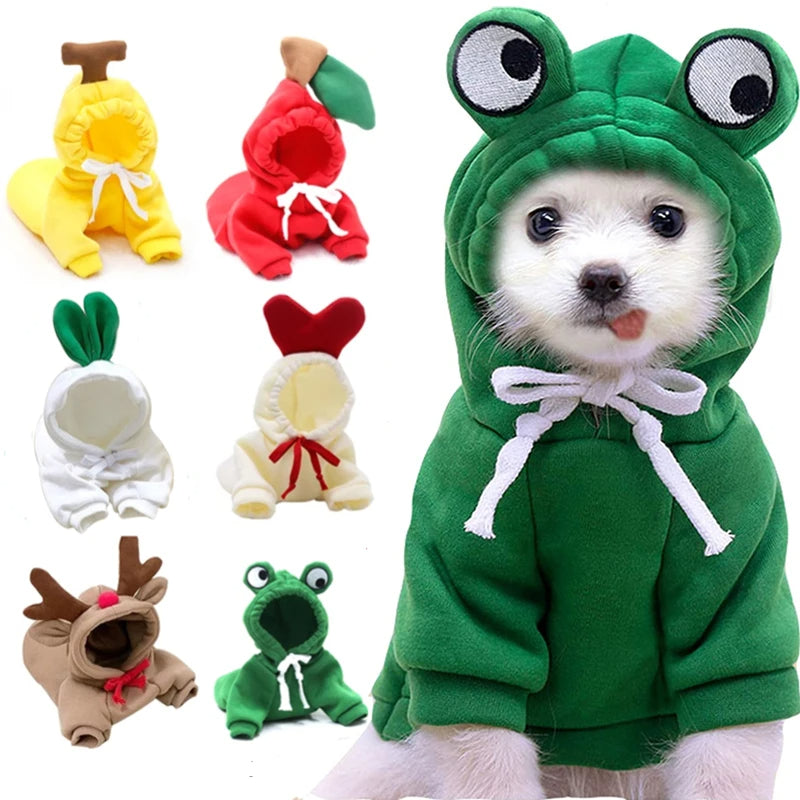 Cute Fruit Dog Hoodie Winter Warm Fleece Pet Clothes for Small Dogs