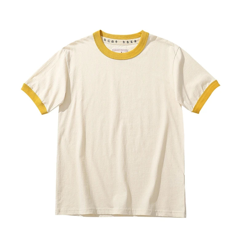 썸머 커플 컬러 스티치 코튼 반팔 티셔츠 (Summer Couple Stitching Color Collar Cotton T-Shirt)