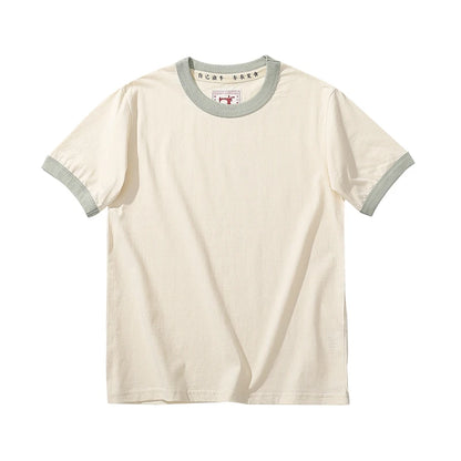 썸머 커플 컬러 스티치 코튼 반팔 티셔츠 (Summer Couple Stitching Color Collar Cotton T-Shirt)