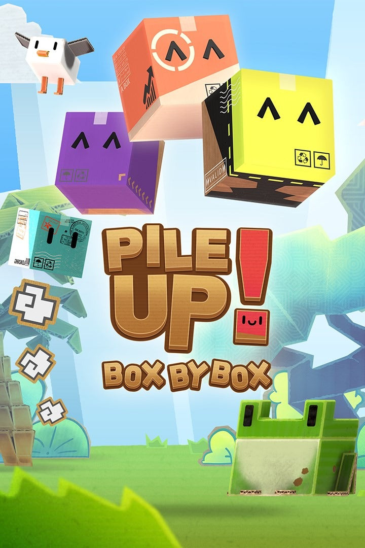 Pile Up! Box by Box Xbox 게임플레이 스크린샷, 상자를 쌓아 퍼즐을 해결하는 협동 플랫폼 장면