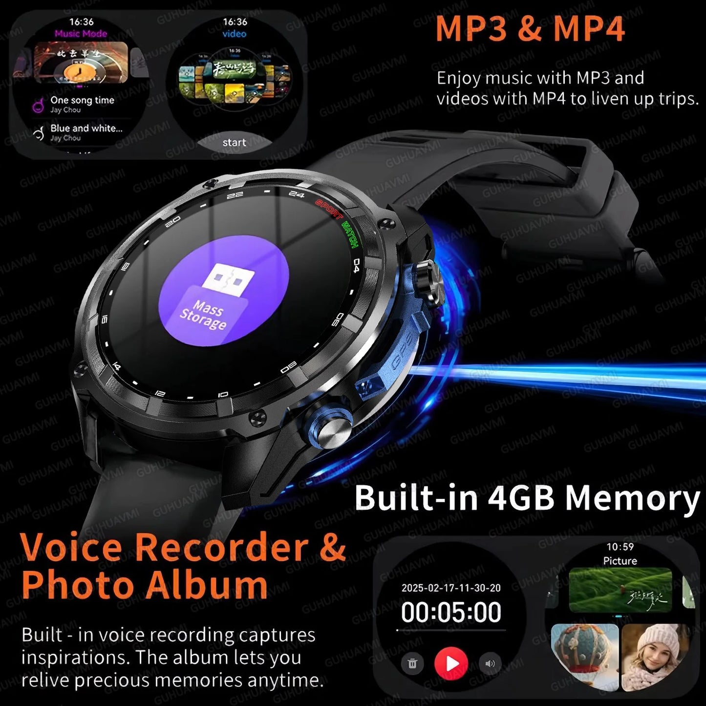 2025 Military Offline map 1000mAh Battery Smart Watch 4GB Big Memory GPS Navigation MP3/MP4 Player Swim Sports trackr Smartwatch
