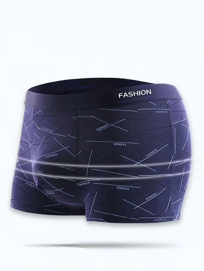 4pcs men's underwear, comfortable, soft and fashionable daily line print intimate boxer briefs, sporty and breathable boxers