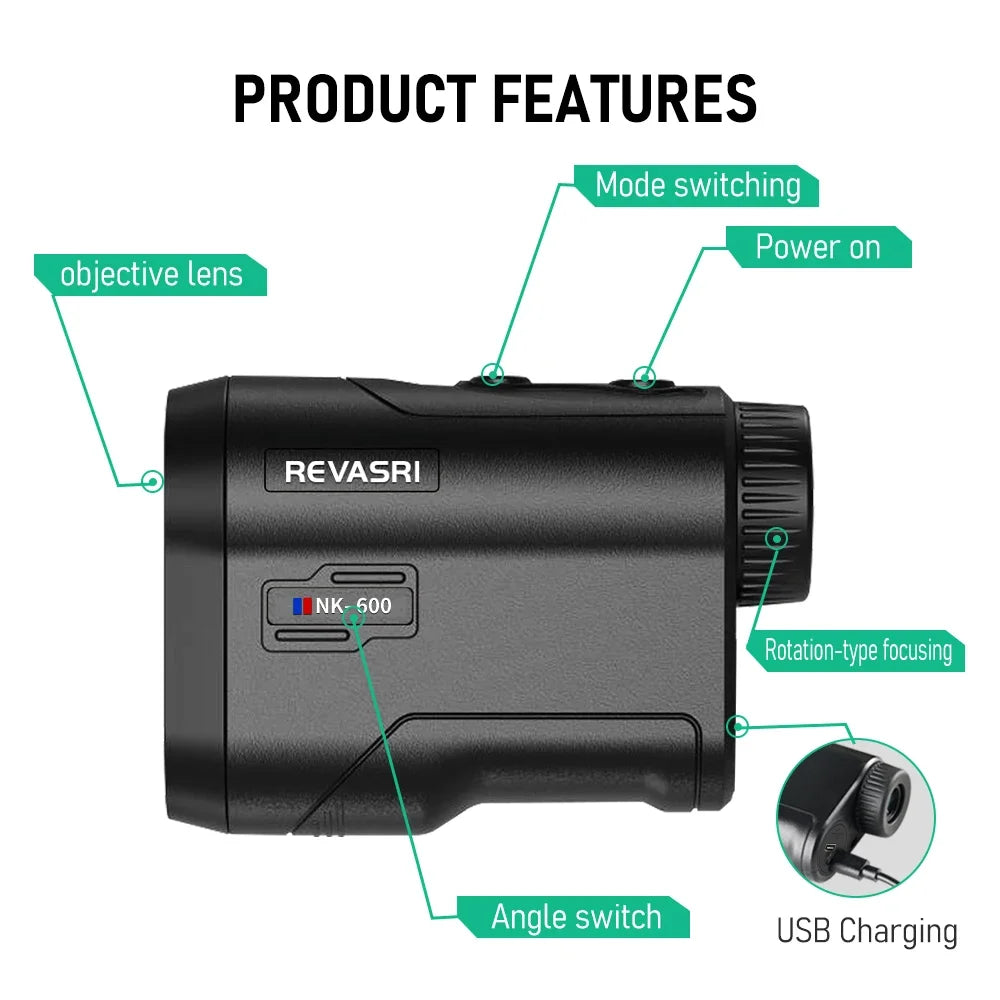 레바스리 600M 골프 레이저 거리측정기 슬로프 보정 USB-C 충전식 (REVASRI 600M Golf Laser Rangefinder with Slope)