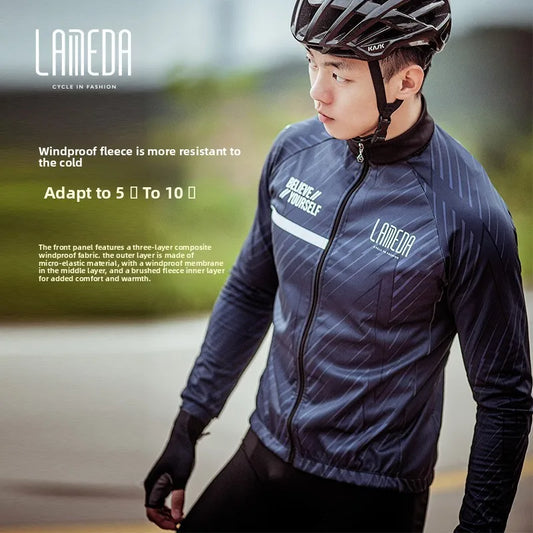Lameda Men 5-10°c Windproof 3-layer Composite Fleece Thermal Cycling Jacket Autumn Winter Road Bike