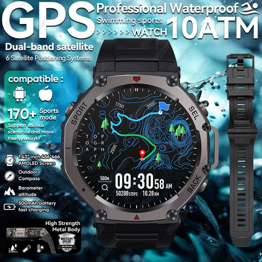 T-Rex 3 Ultra GPS smartwatch with 1.43” AMOLED 466×466 display, dual-band GNSS, 5ATM waterproof, 500mAh battery, Bluetooth call