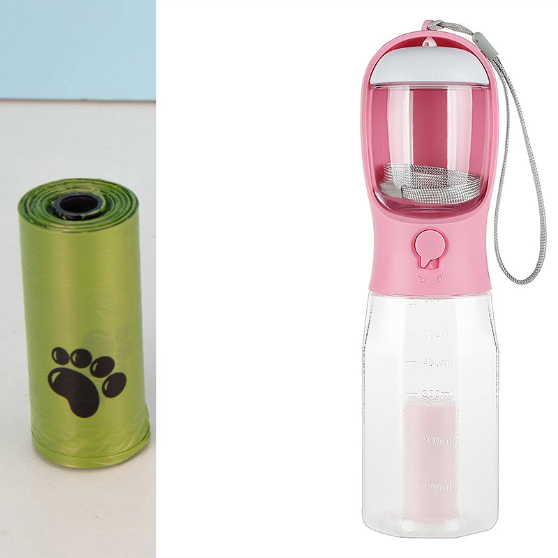 3-in-1 Portable Pet Water Bottle Food Feeder Poop Bag Dispenser
