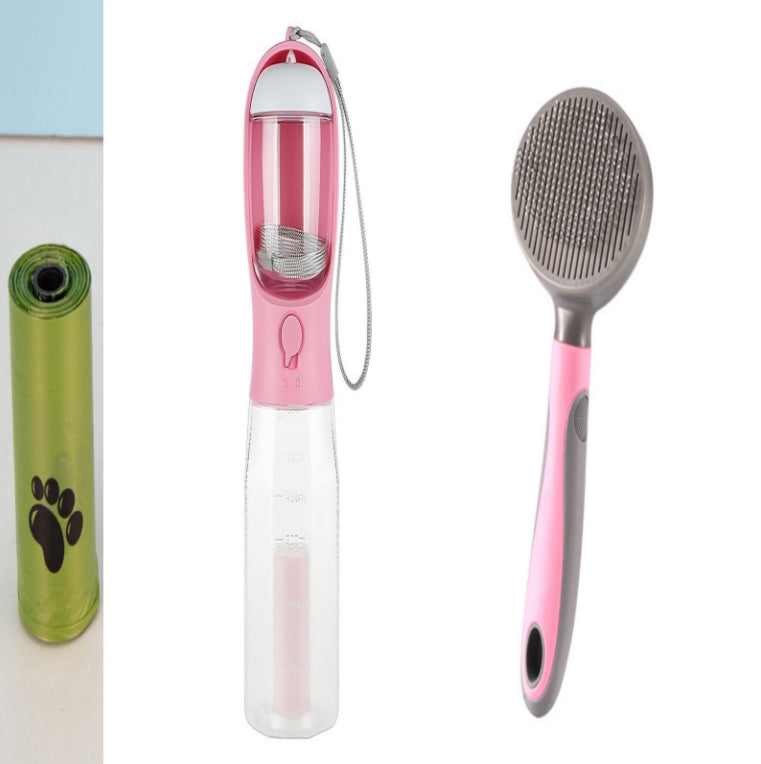 3-in-1 Portable Pet Water Bottle Food Feeder Poop Bag Dispenser