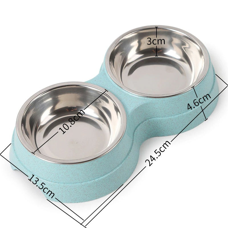 Double Pet Bowls Stainless Steel Dog Food and Water Feeder