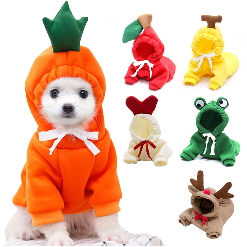 Cute Fruit Dog Hoodie Winter Warm Fleece Pet Clothes for Small Dogs