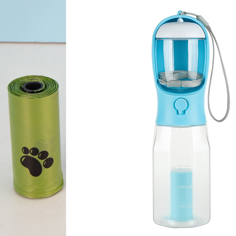 3-in-1 Portable Pet Water Bottle Food Feeder Poop Bag Dispenser