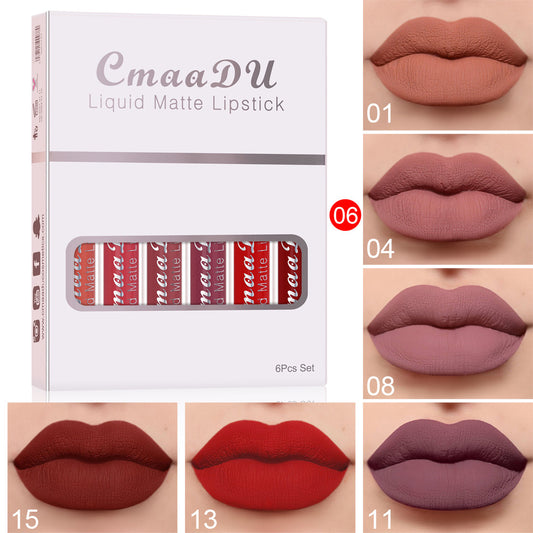6PCS Matte Lip Gloss Set Waterproof Long Lasting Non-Stick Lipstick