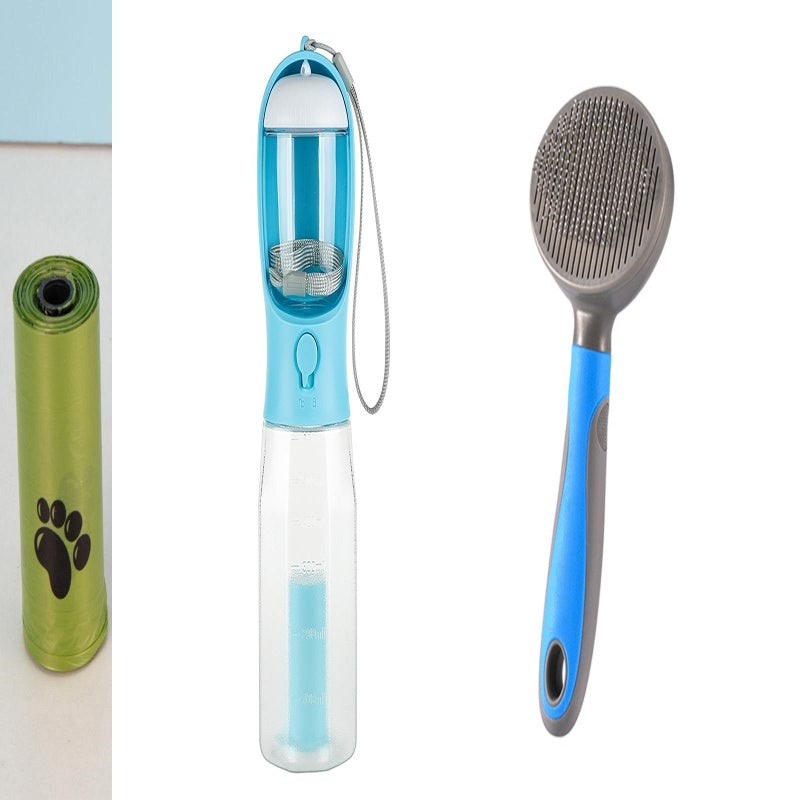 3-in-1 Portable Pet Water Bottle Food Feeder Poop Bag Dispenser